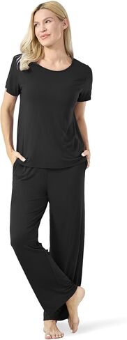 GYS Bamboo-derived Viscose Women's Pajamas Set Short Sleeve Top With Pants 2-Piece Sleep Set in Saudi Arabia