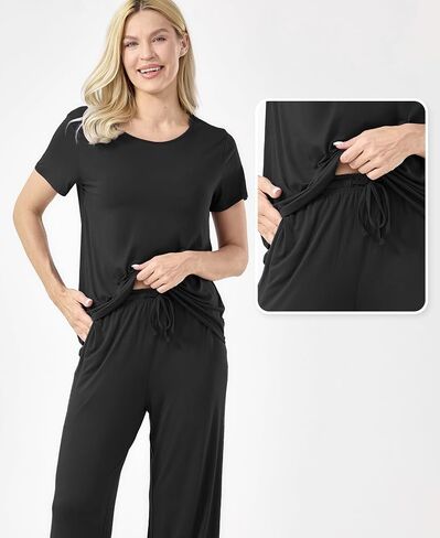 GYS Bamboo-derived Viscose Women's Pajamas Set Short Sleeve Top With Pants 2-Piece Sleep Set in Saudi Arabia