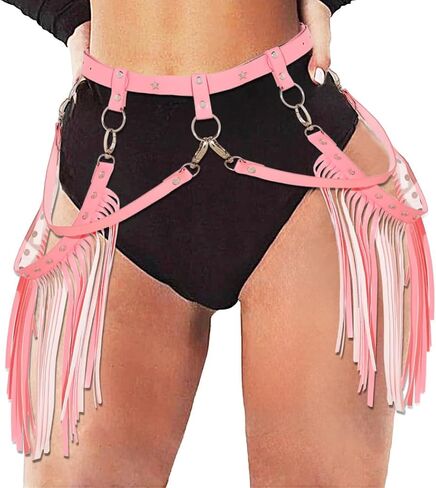 Leather Waist Belt Fringe Black Fashion Rave Body Harness for Women in Saudi Arabia