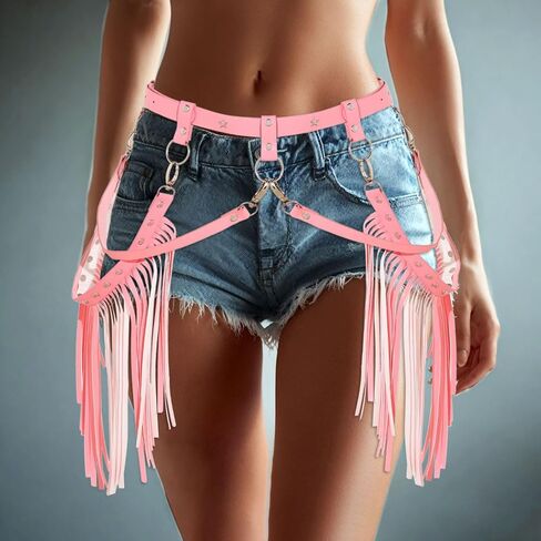Leather Waist Belt Fringe Black Fashion Rave Body Harness for Women in Saudi Arabia