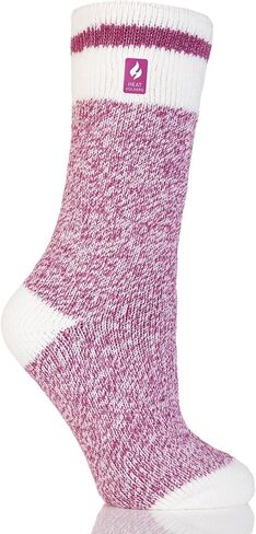 حاملي Heat Primrose Original ™ Twist Crew Sock - رائع للطقس البارد - 7x أكثر دفئًا من القطن مع خيوط حرارية متقدمة - دافئة + ناعمة ، رائعة للهواء الطلق + دافئ في المنزل | الدنيم / كريم / 5-9 in Kuwait