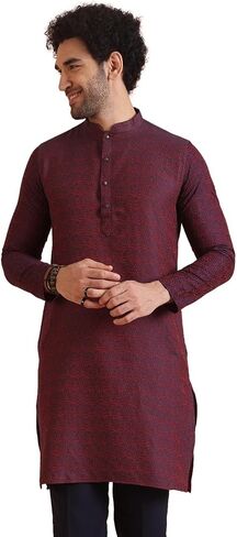 Mens Kurta – Printed Pure Cotton Tunic with Mandarin Collar, Regular Fit | Indian Wedding Outfit for Men – Festive Wear for Diwali, Eid & Celebrations Navy Blue in Saudi Arabia