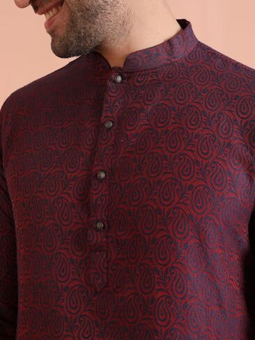Mens Kurta – Printed Pure Cotton Tunic with Mandarin Collar, Regular Fit | Indian Wedding Outfit for Men – Festive Wear for Diwali, Eid & Celebrations Navy Blue in Saudi Arabia