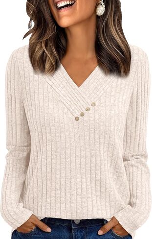 AUTOMET Womens Long Sleeve Shirt Fall Fashion 2025 V Neck Sweater Tunic Tops Dressy Casual Work Blouse Trendy Winter Clothing in Saudi Arabia