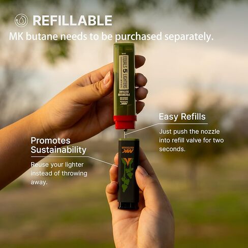 MK Lighter Outdoor Series Alpine Set 5-Pack Assorted Design Multipurpose Refillable, Windproof Flame, Slip Guard Candle & BBQ, Prepping & Camping Supplies, Survival Lighters (OUTDOORSMEN) in Kuwait