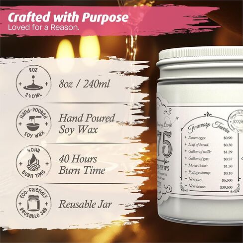 Birth Year Candle - 1965 Birthday Gifts for Women - Soy Candle 60th Birthday Gifts for Her, 60th Presents for Women - French Vanilla Scent, 8oz Reusable Jar, 40Hr Burn Time in Saudi Arabia