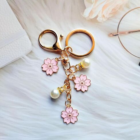 زهرة مفتاح الأسهم Cherry Blossom Charm for Key Cute Keyring for Women Girls Handbag Prose Base Bage in Kuwait
