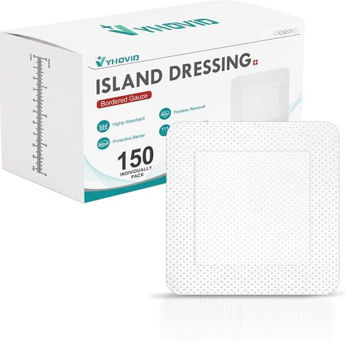 50 Count Island Smarshed Gauze 4 "x4" ، وسادات شاش ملفوفة بشكل فردي ، وغير لاصقة في الوسط مع الحدود اللاصقة ، وضمادات للجروح ، والإسعافات الأولية in Kuwait