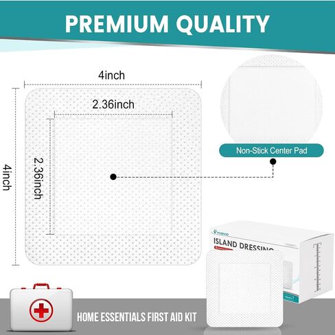 50 Count Island Smarshed Gauze 4 "x4" ، وسادات شاش ملفوفة بشكل فردي ، وغير لاصقة في الوسط مع الحدود اللاصقة ، وضمادات للجروح ، والإسعافات الأولية in Kuwait