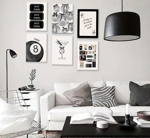 Fashion Black White Preppy Wall Art Funky Bows Disco Lucky 8 Balls Matchbox Picture Wall Decor Vintage Tickets Ace Painting Prints Martini Cocktail Y2K Posters Artwork for Girl Room Dorm Apartment in Saudi Arabia