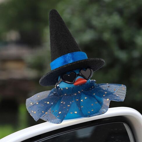 wonuu Car Dashboard Witch Colorful Rubber Ducks for Halloween, Decorations Duck for Office Desk Ornament Accessories with Hat Glasses Skirt, Sequin Skirt White in Saudi Arabia