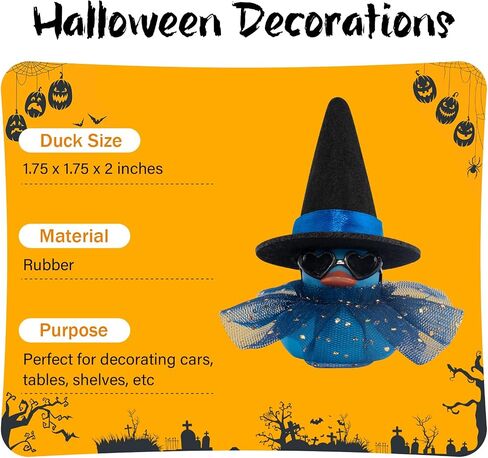 wonuu Car Dashboard Witch Colorful Rubber Ducks for Halloween, Decorations Duck for Office Desk Ornament Accessories with Hat Glasses Skirt, Sequin Skirt White in Saudi Arabia