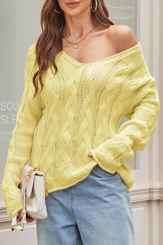 CAKULO WOMENS Vervize V Expension of the Counte Cable Cable Cable Sweat Pullover Fall Sweater 2025 in Kuwait