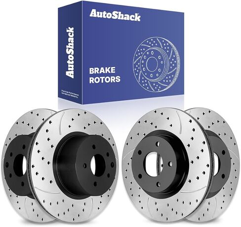 AutoShack Front and Rear Drilled Slotted Brake Rotors Silver Set of 4 Replacement for 2008-2013 Nissan Rogue 2014-2015 Rogue Select 2.5L AWD FWD BRKPKG039008 in Kuwait
