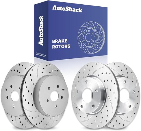 AutoShack Front and Rear Drilled Slotted Brake Rotors Silver Set of 4 Replacement for 2008-2013 Nissan Rogue 2014-2015 Rogue Select 2.5L AWD FWD BRKPKG039008 in Kuwait