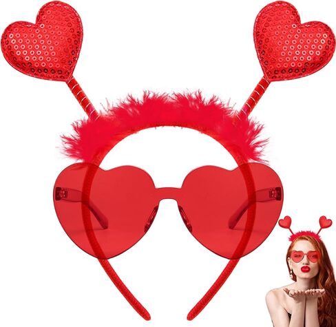 KHC-KHF Heart-Boppers Headbands Head Boppers Heart Shape Sunglasses Love Party Props Wedding Birthday Costume Accessories Kids Adult Valentine Cosplay in Kuwait