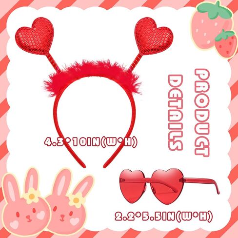 KHC-KHF Heart-Boppers Headbands Head Boppers Heart Shape Sunglasses Love Party Props Wedding Birthday Costume Accessories Kids Adult Valentine Cosplay in Kuwait