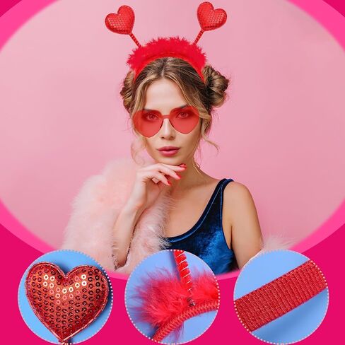 KHC-KHF Heart-Boppers Headbands Head Boppers Heart Shape Sunglasses Love Party Props Wedding Birthday Costume Accessories Kids Adult Valentine Cosplay in Kuwait