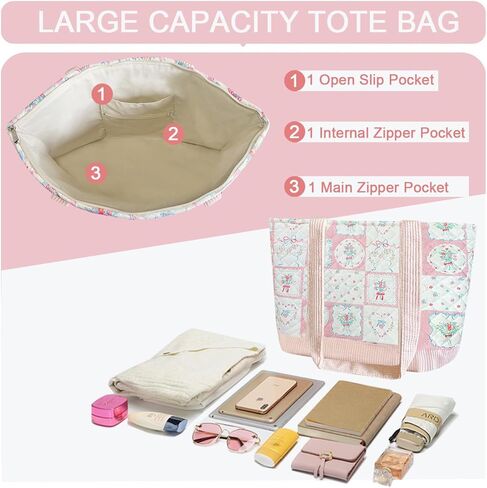 Sunwel Fashion Women Top Zipper Large Floral Quilted Tote Bag for Work Travel Gym Shopping in Kuwait