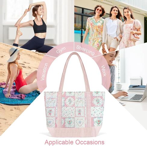 Sunwel Fashion Women Top Zipper Large Floral Quilted Tote Bag for Work Travel Gym Shopping in Kuwait