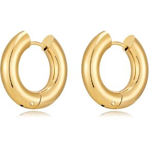 Gold Hoop Earrings for Women 18K Gold Plated Hypoallergenic Stainless Steel Chunky Dual -Hoop Earrings Jewelry with Elegant Presentation Box in Kuwait