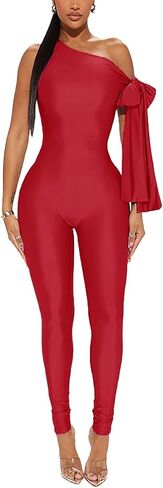 Women Sexy One Shoulder Bandage Sleeveless Bodycon Jumpsuit Romper Clubwear One Piece Outfits in Kuwait