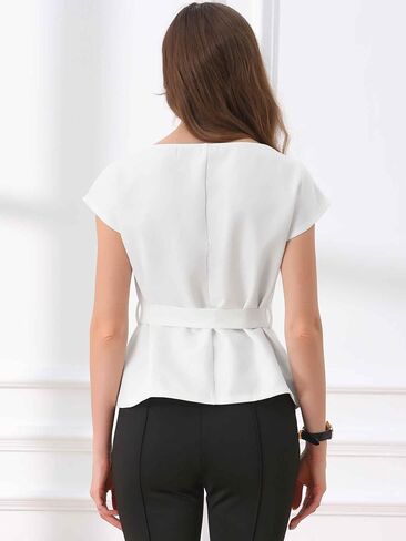 Allegra K Cap Sleeve Dressy Top for Women's Boat Neck Office Work Belted Peplum Tops in Saudi Arabia