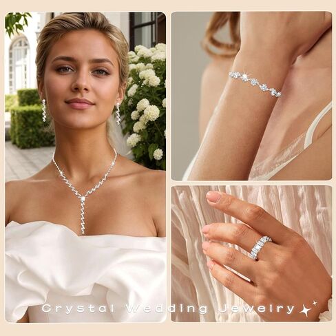 Silver Rhinestone Necklace Bridesmaid Earring Wedding Jewelry Set for Brides Prom Jewelry Sets for Women in Kuwait
