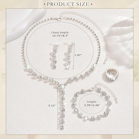 Silver Rhinestone Necklace Bridesmaid Earring Wedding Jewelry Set for Brides Prom Jewelry Sets for Women in Kuwait