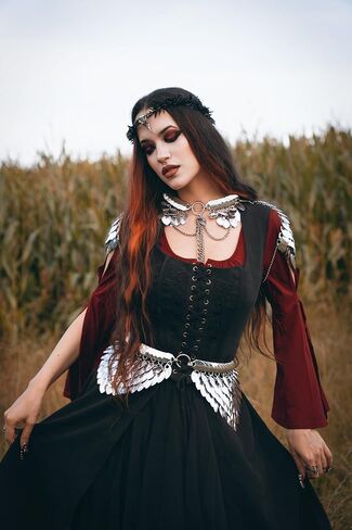 Scarlet Darkness Renaissance Dress Women Pirate Halloween Witchy Cosplay Overdress with Pockets in Saudi Arabia