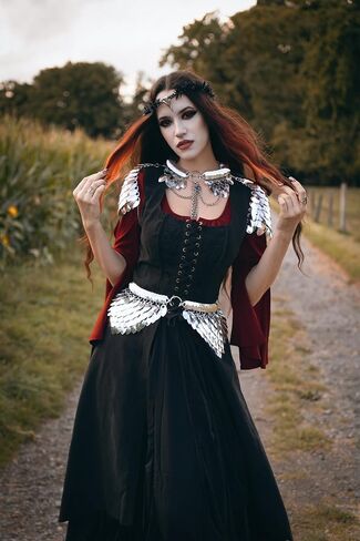 Scarlet Darkness Renaissance Dress Women Pirate Halloween Witchy Cosplay Overdress with Pockets in Saudi Arabia