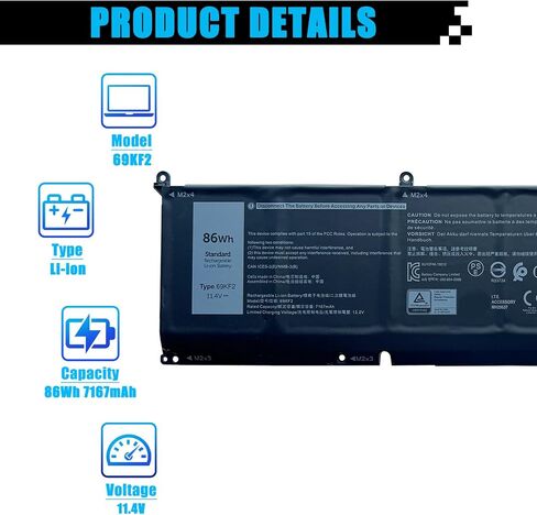 TVKGH Laptop Battery Replacement for Dell Latitude 9510 Latitude 9520 Latitude 9520 2-in-1 Series N7HT0 V5K68 N2NLL HYMNG 08NFC7 N7HTO 0PKW00 089GNG 0HYMNG 88Wh 7334mAh 6-Cell 11.4V in Saudi Arabia