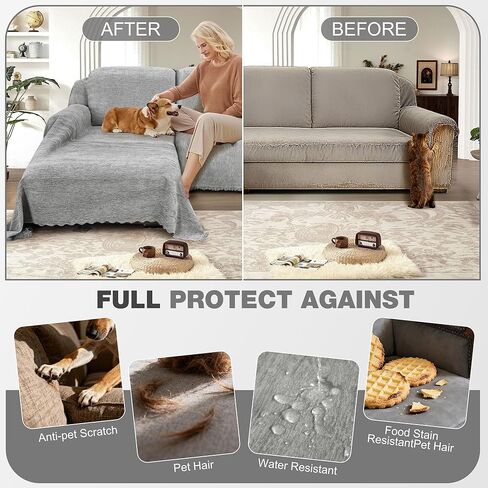 1OO% Waterproof Sectional Couch Covers for Dogs Chenille L Shape Sofa Cover Blanket Set 2 Pieces Sectional Slipcover with Tassel Soft Washable Pet Furniture Protector (X-Large, Charcoal Grey) in Kuwait