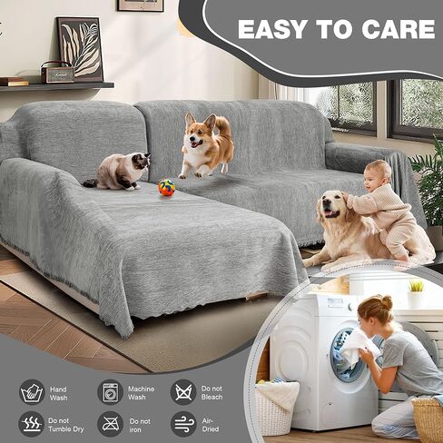 1OO% Waterproof Sectional Couch Covers for Dogs Chenille L Shape Sofa Cover Blanket Set 2 Pieces Sectional Slipcover with Tassel Soft Washable Pet Furniture Protector (X-Large, Charcoal Grey) in Kuwait
