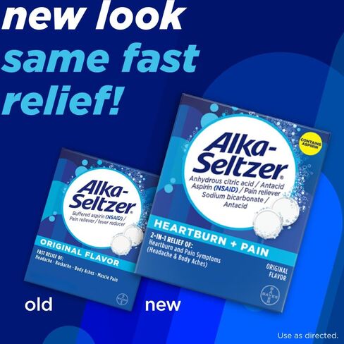 alka-seltzer حرقة + ألم effervesent aspirin + أقراص مضادات الحموضة ، والارتياح السريع للحرقة والتخفيف من عسر الهضم الحمضي ، وتخفيف الألم مع الأسبرين ، 12 ct in Kuwait