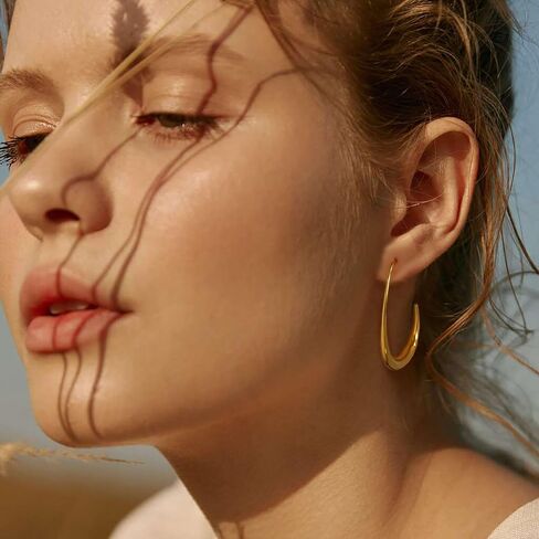 Gold Hoop Earrings for Women 18K Gold Plated Hypoallergenic Stainless Steel Chunky Dual -Hoop Earrings Jewelry with Elegant Presentation Box in Saudi Arabia