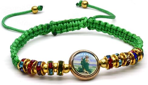 St. Benedict St. Jude Beaded Bracelet, Adjustable Handmade Braided Cord Bracelet, Green Unisex in Saudi Arabia