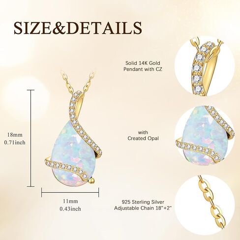 14K Solid Gold Teardrop Birthstone Necklace for Women, Real Gold 4CT Pear Shaped Green Gemstone and Moissanite Pendant Necklaces Mother's Day Birthday Christmas Gifts for Her Mom Nana, 16"+2" in Saudi Arabia