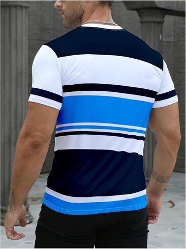Floerns Men's Striped Print Color Block Short Sleeve T Shirt Crewneck Summer Tee Shirts in Saudi Arabia