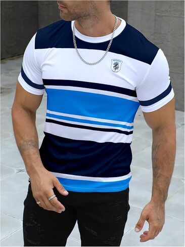 Floerns Men's Striped Print Color Block Short Sleeve T Shirt Crewneck Summer Tee Shirts in Saudi Arabia