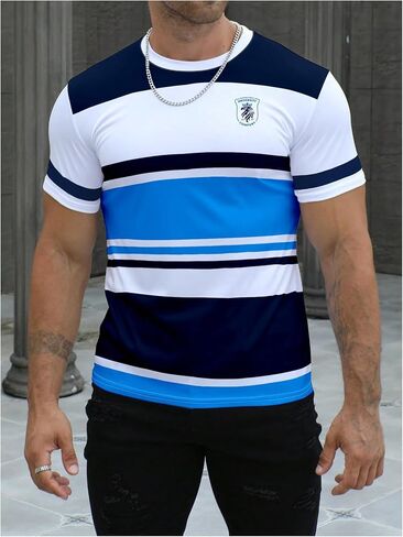 Floerns Men's Striped Print Color Block Short Sleeve T Shirt Crewneck Summer Tee Shirts in Saudi Arabia