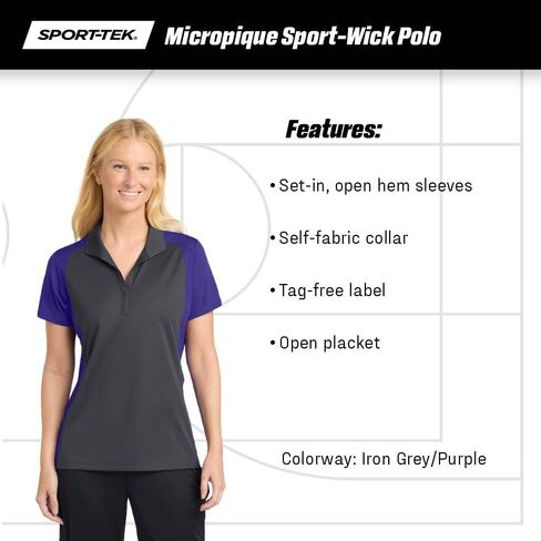 Sport-Tek Women's Colorblock Micropique Micropique Sport-Wick Polo | سيداتي قميص قصير الأكمام ، قميص رياضي للعمل والغولف in Saudi Arabia