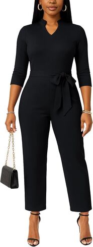FANDEE Jumpsuits for Women Casual, Long Pants Romper Business Party Elegant 3/4 Sleeve One Piece Outfits with Pockets Belt in Saudi Arabia