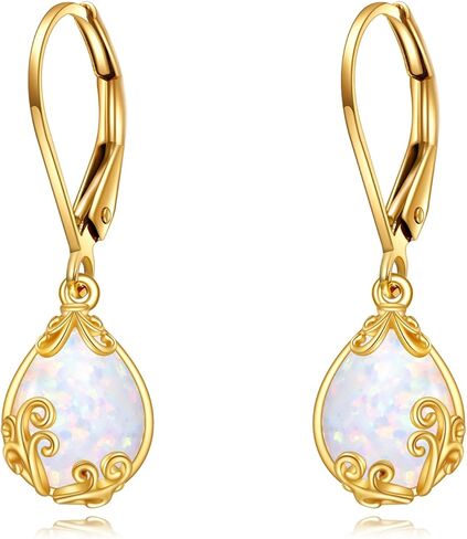 14K Real Gold Tree of Life Earrings for Women Solid Yellow Gold Opal Leverback Earrings Delicate Jewelry Birthday Gifts for Wife Mom in Saudi Arabia