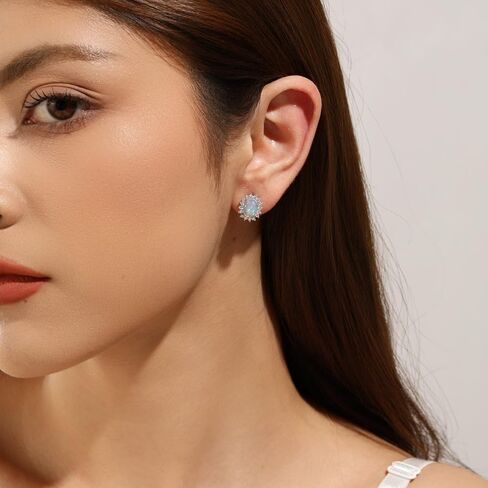 Natural Moonstone Stud Earrings 925 Sterling Silver Earrings for Women Real Rainbow Moonstone Jewelry in Kuwait