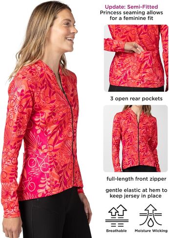 Terry Strada Long Sleeve Bike Jersey - Women's Athletic Fit, Full Front Zip Cool Weather Cycling Top in Saudi Arabia