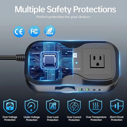 150W HENVERTER 6 في 1 DC 12V إلى 110 فولت AC العاكس مع 60 واط مزدوج USB-C وشاحن USB-Fast و 2 منافذ AC ، منفذ محول السيارة لجهاز الكمبيوتر المحمول/الهاتف/GPS | تصميم حامل الكأس للسفر in Kuwait