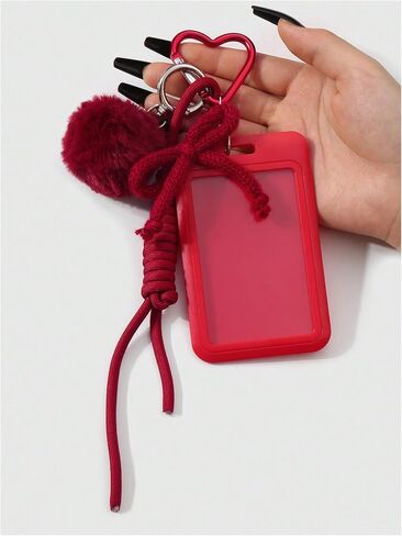 MakeMeChic Women's Clear Photocard Badge Holder Key Chain Ribbon Heart Shape Y2k Pendant Keychain in Kuwait