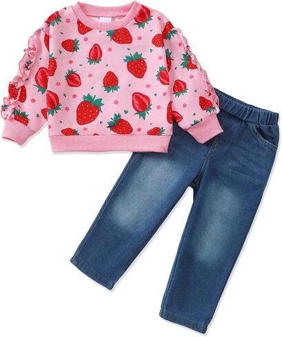 Mikrdoo Baby Toddler Girl Girl Cloths Long Sleeve Shulk Dermts Top Denim Bell Bell Studits Fall Winter With Clothing مجموعات ملابس in Kuwait