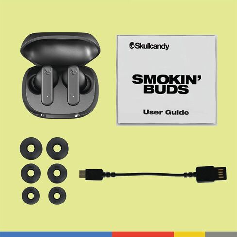 Skullcandy Smokin 'Buds في أذن اللاسلكي ، بطارية 20 ساعة ، و 50 ٪ من المواد البلاستيكية المتجددة ، والميكروفون ، تعمل مع أجهزة iPhone Android و Bluetooth - أسود (متجدد) in Saudi Arabia